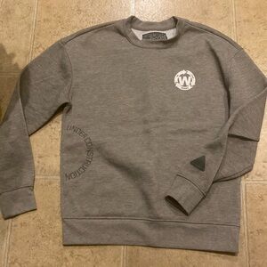 Grey men’s crew neck sweatshirt, tag says trademark Brooklyn cloth mfg co.